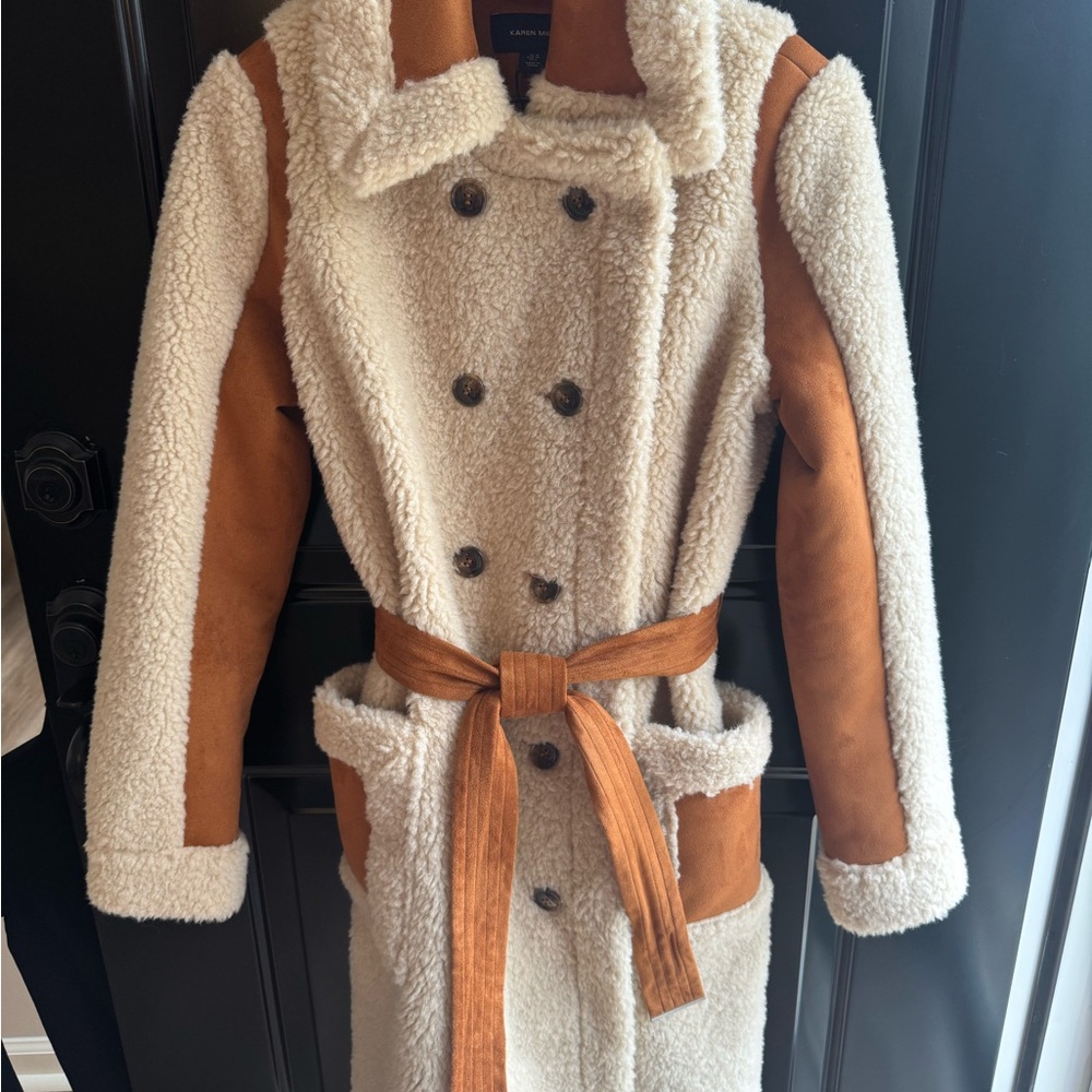 Karen Millen - Longline Db Faux Shearling Belted Coat